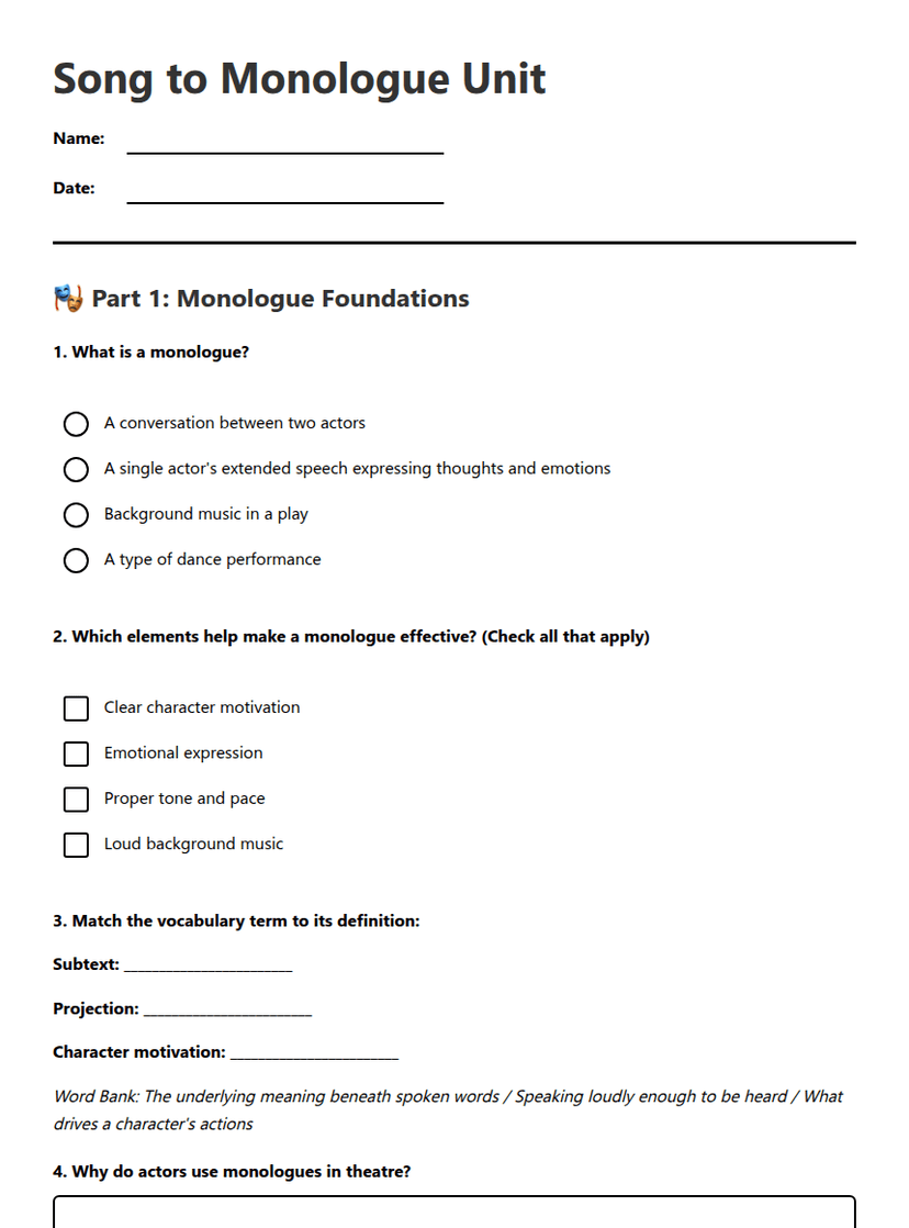 Song to Monologue Unit