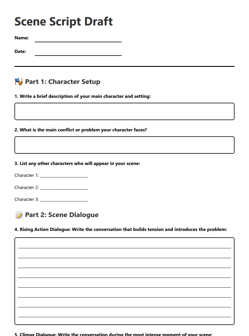 Scene Script Draft worksheet preview