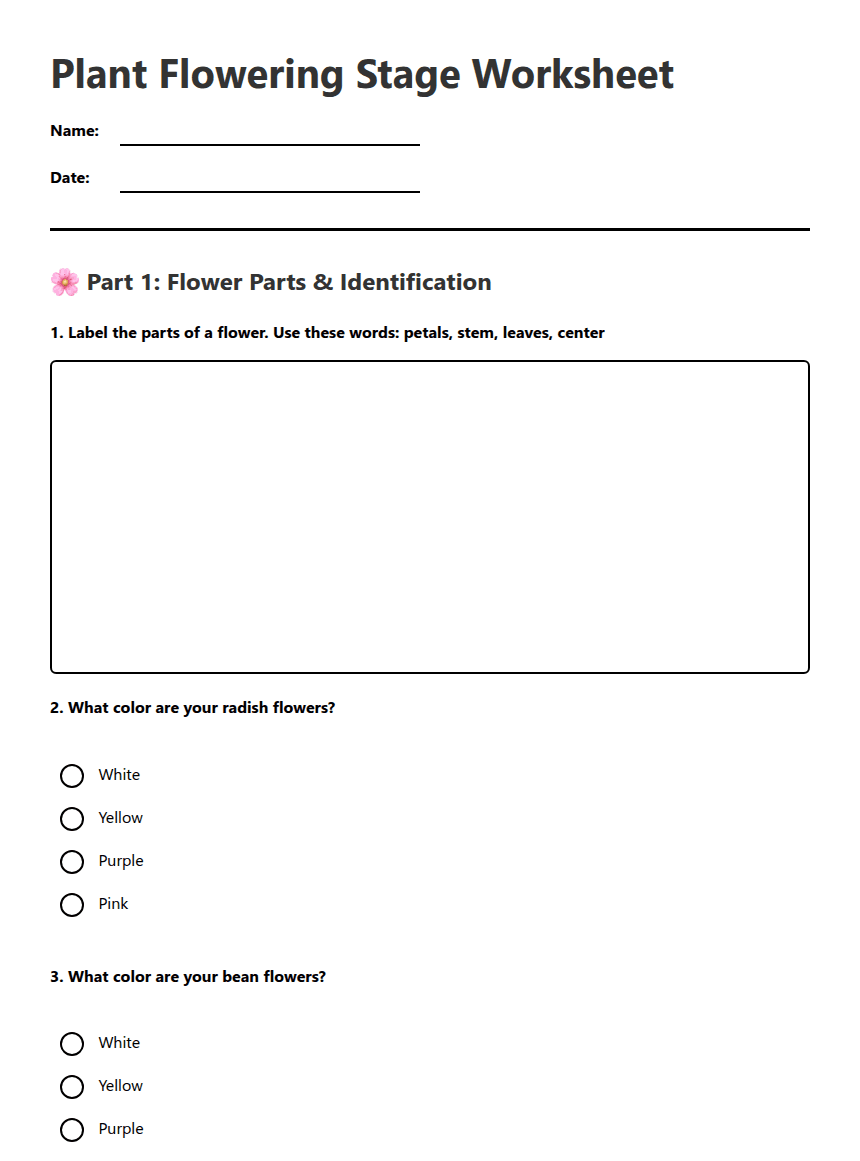 Plant Flowering Stage Worksheet worksheet preview