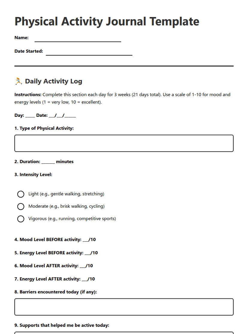 Physical Activity Journal Template
