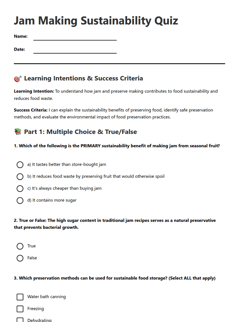 Jam Making Sustainability Quiz