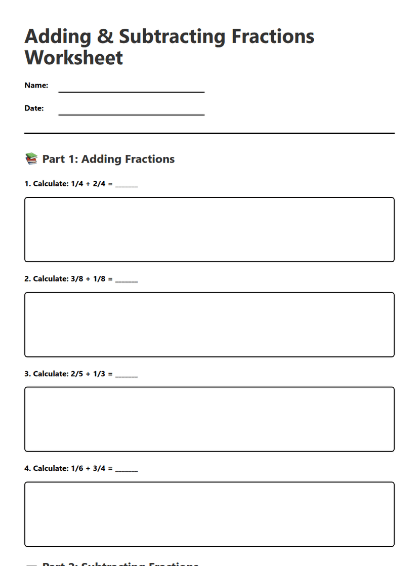 Adding Subtracting Fractions Worksheet