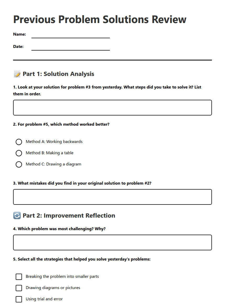 Previous Problem Solutions Review worksheet preview