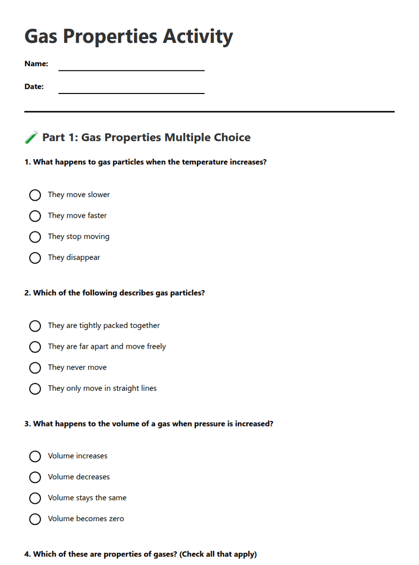 Gas Properties Activity