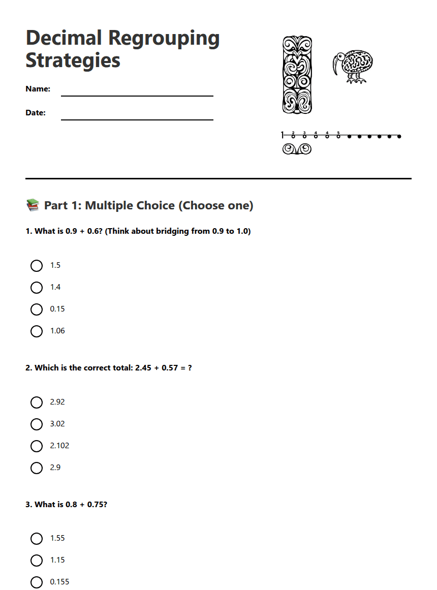 Decimal Regrouping Strategies worksheet preview