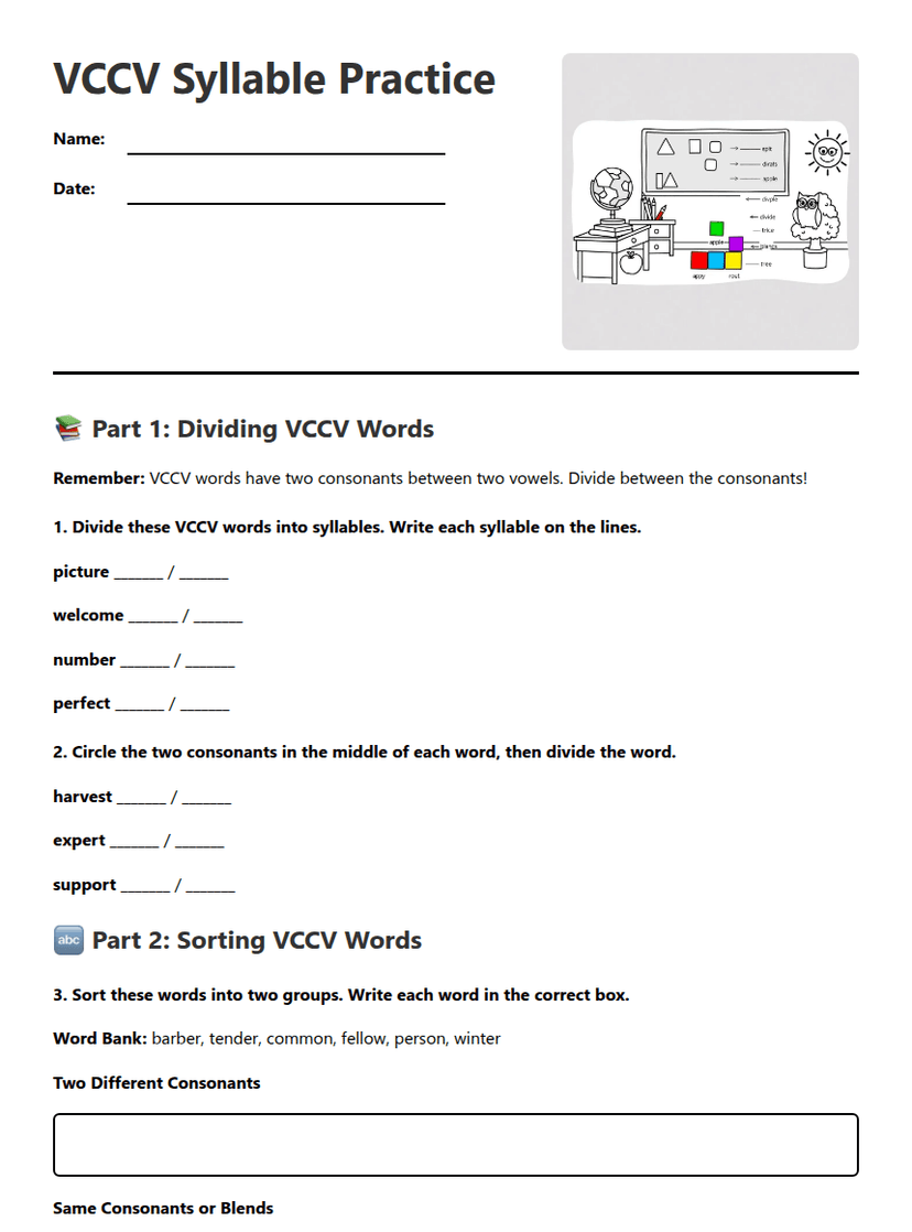 VCCV Syllable Practice