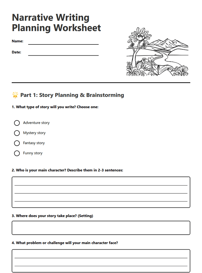 Narrative Writing Planning Worksheet