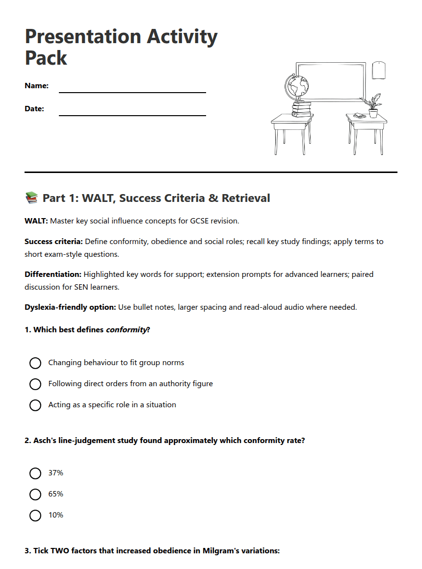 Presentation Activity Pack worksheet preview