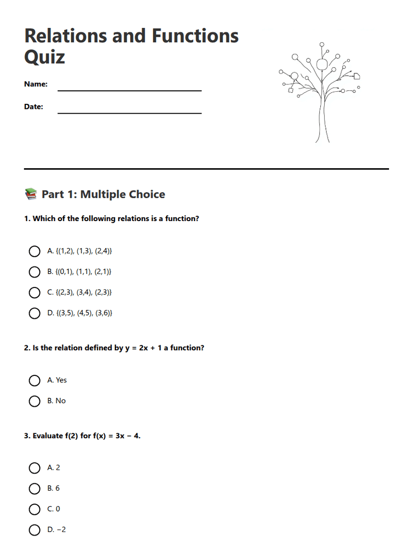 Relations and Functions Quiz
