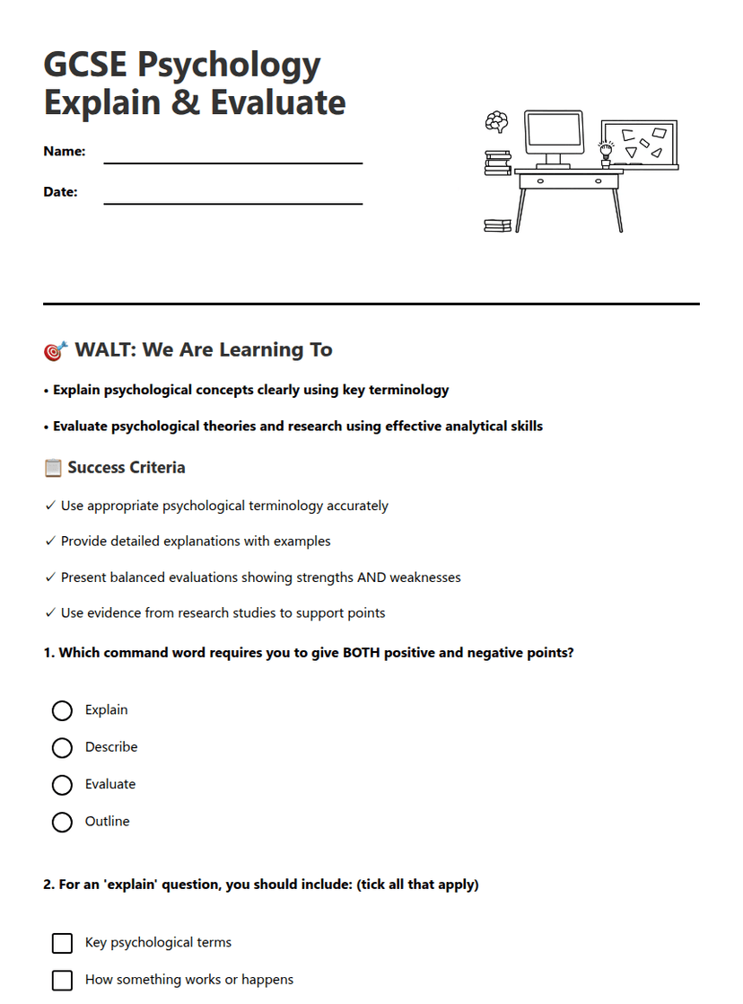 GCSE Psychology Explain & Evaluate