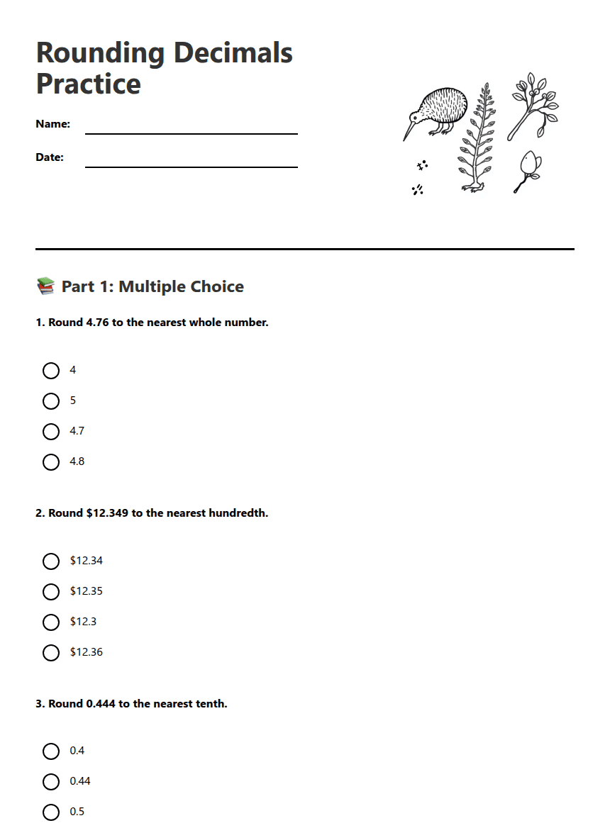 Rounding Decimals Practice worksheet preview