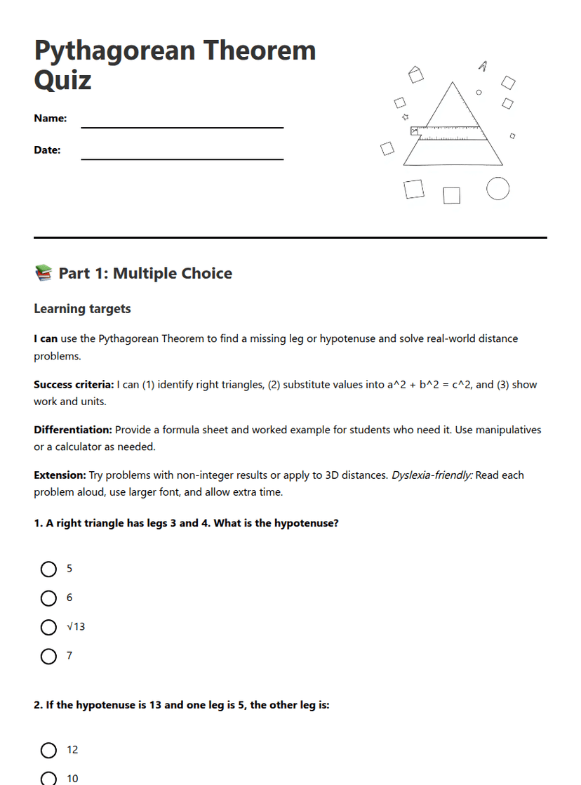 Pythagorean Theorem Quiz