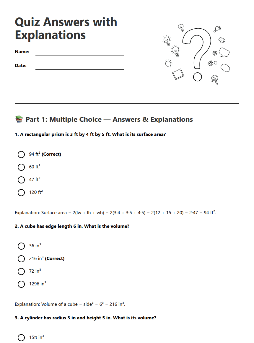 Quiz Answers with Explanations worksheet preview
