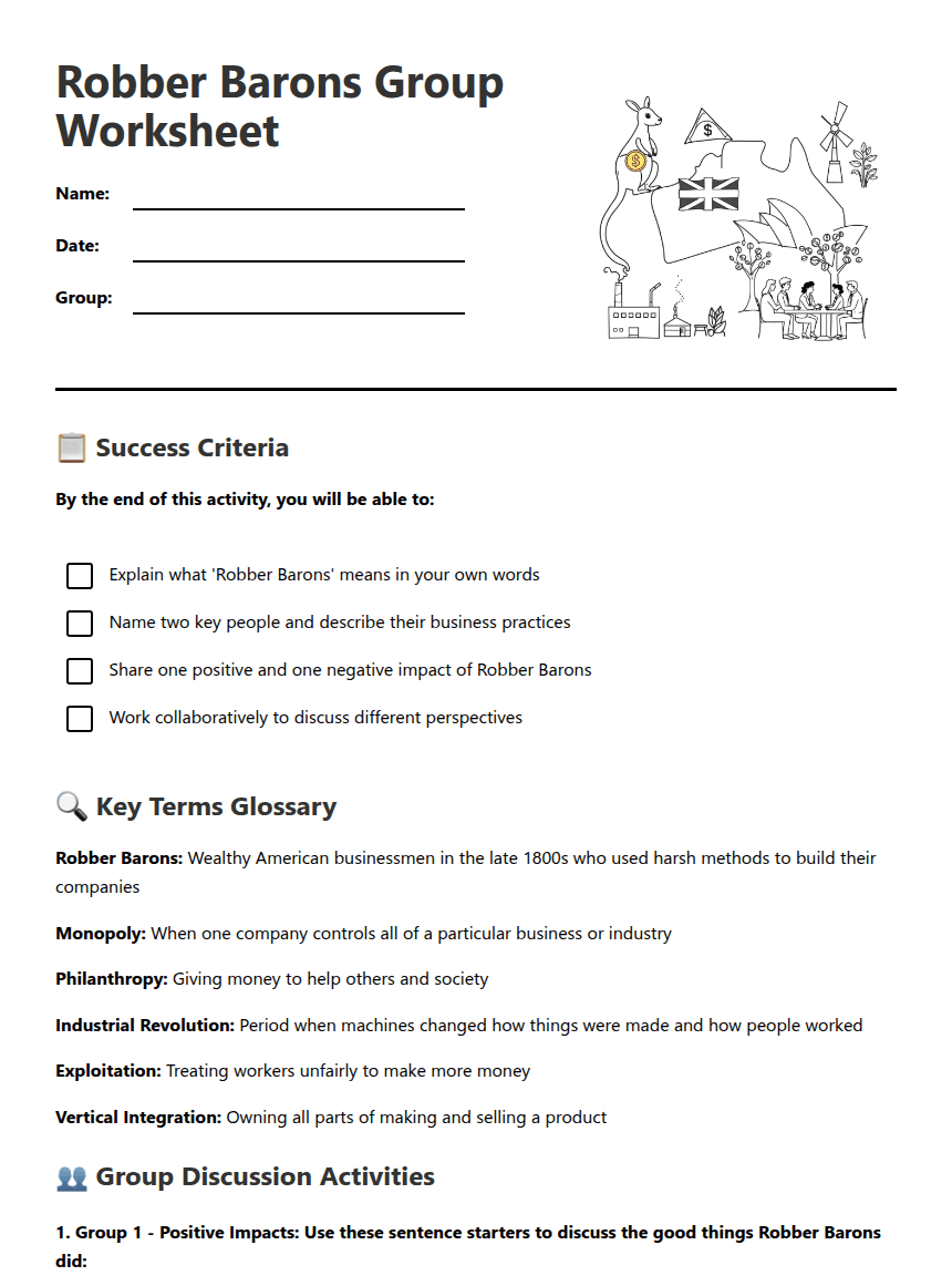 Robber Barons Group Worksheet worksheet preview