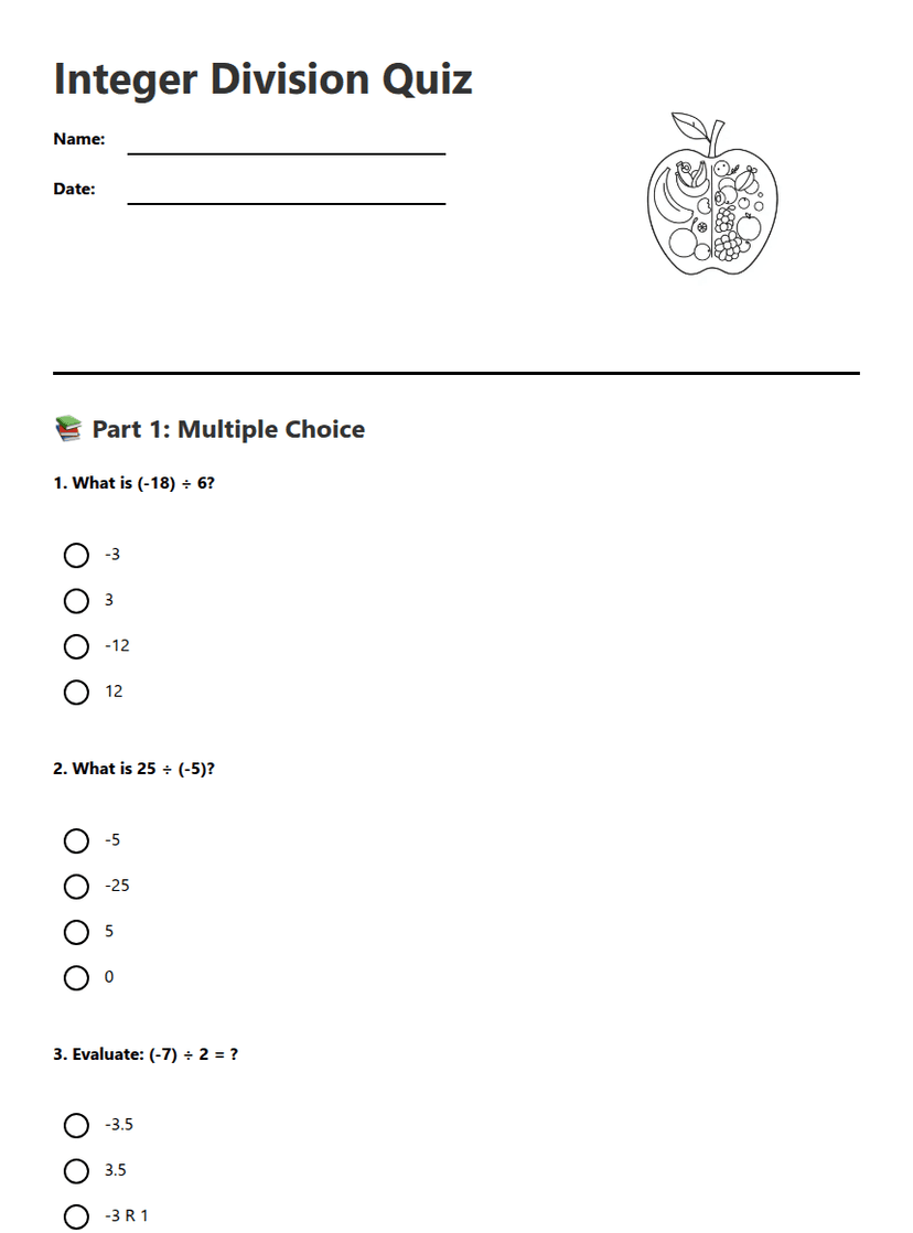 Integer Division Quiz