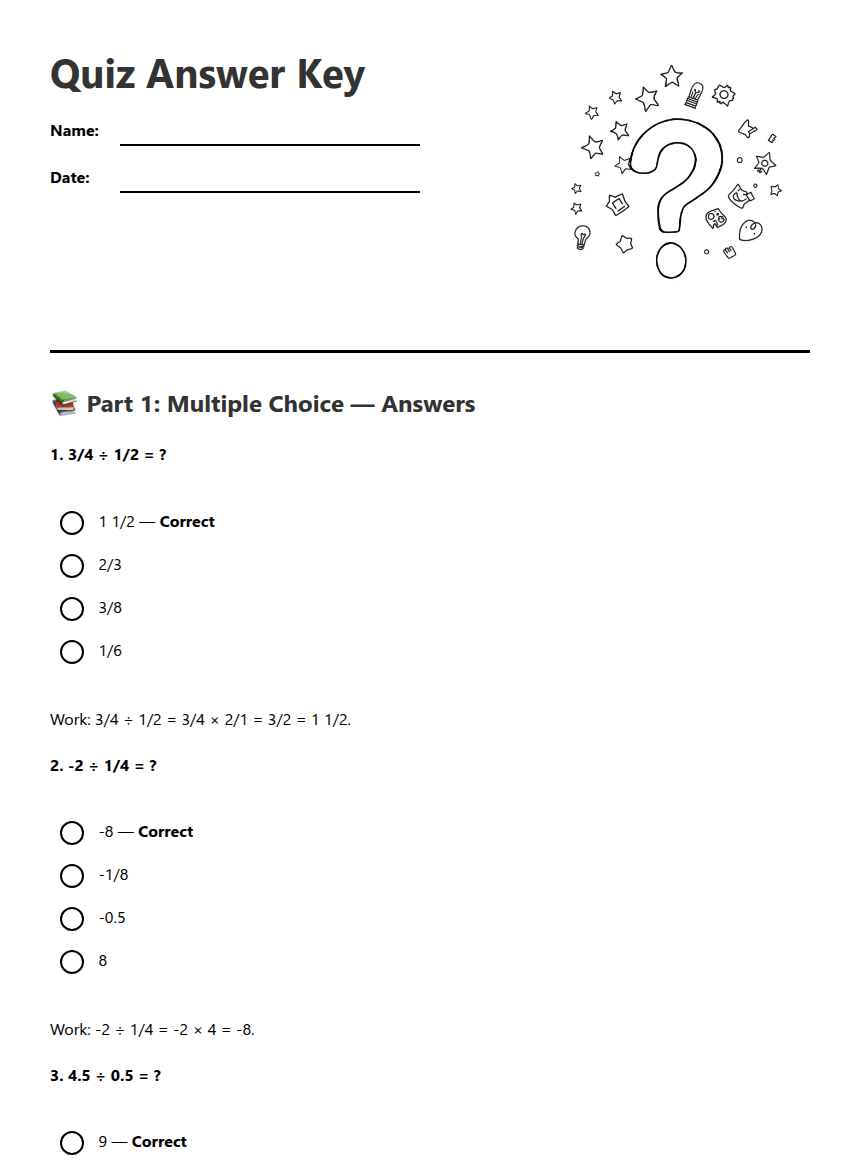 Quiz Answer Key worksheet preview