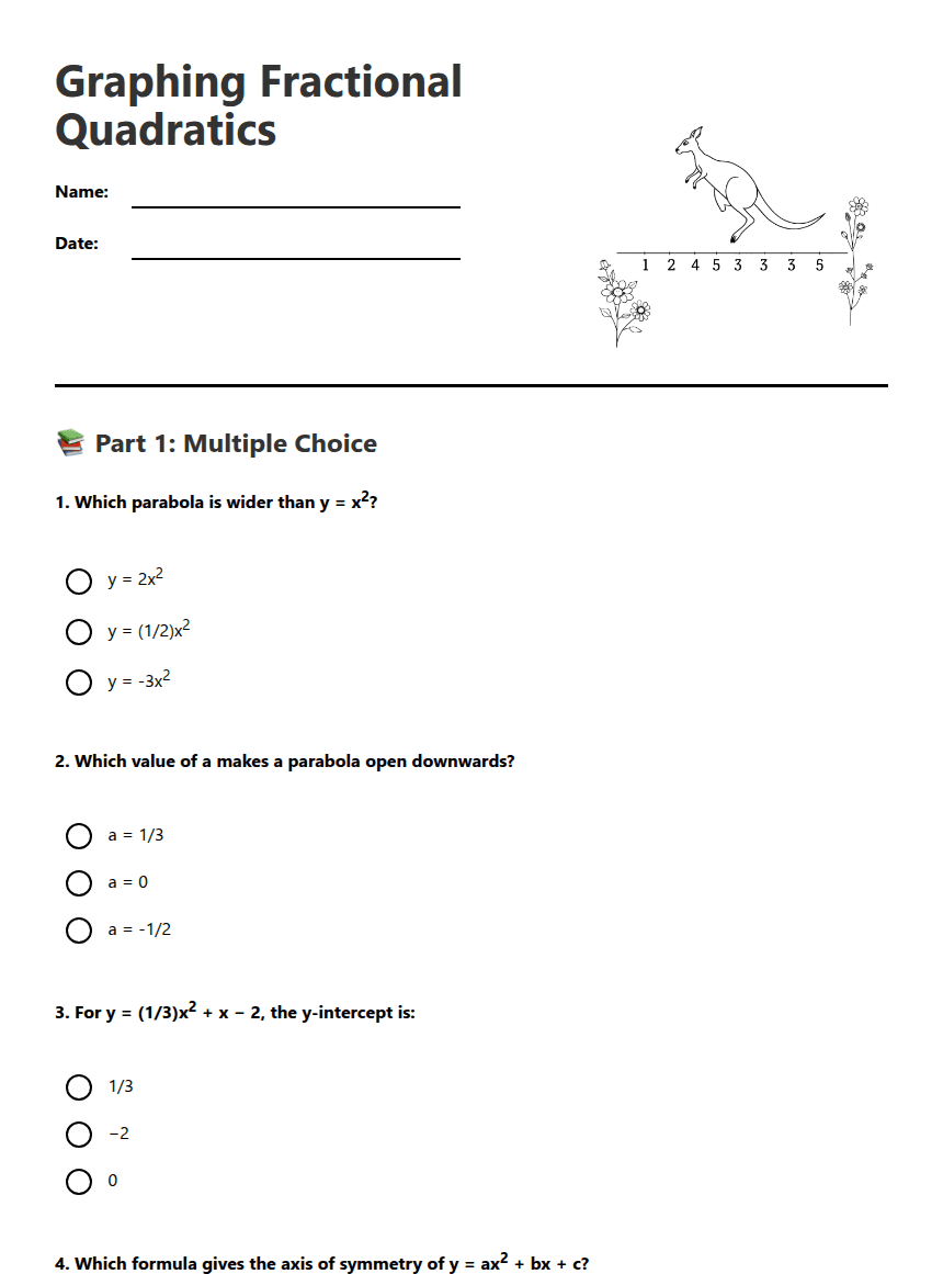 Graphing Fractional Quadratics worksheet preview