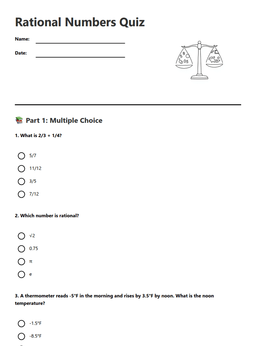 Rational Numbers Quiz