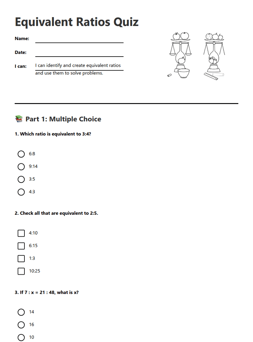 Equivalent Ratios Quiz