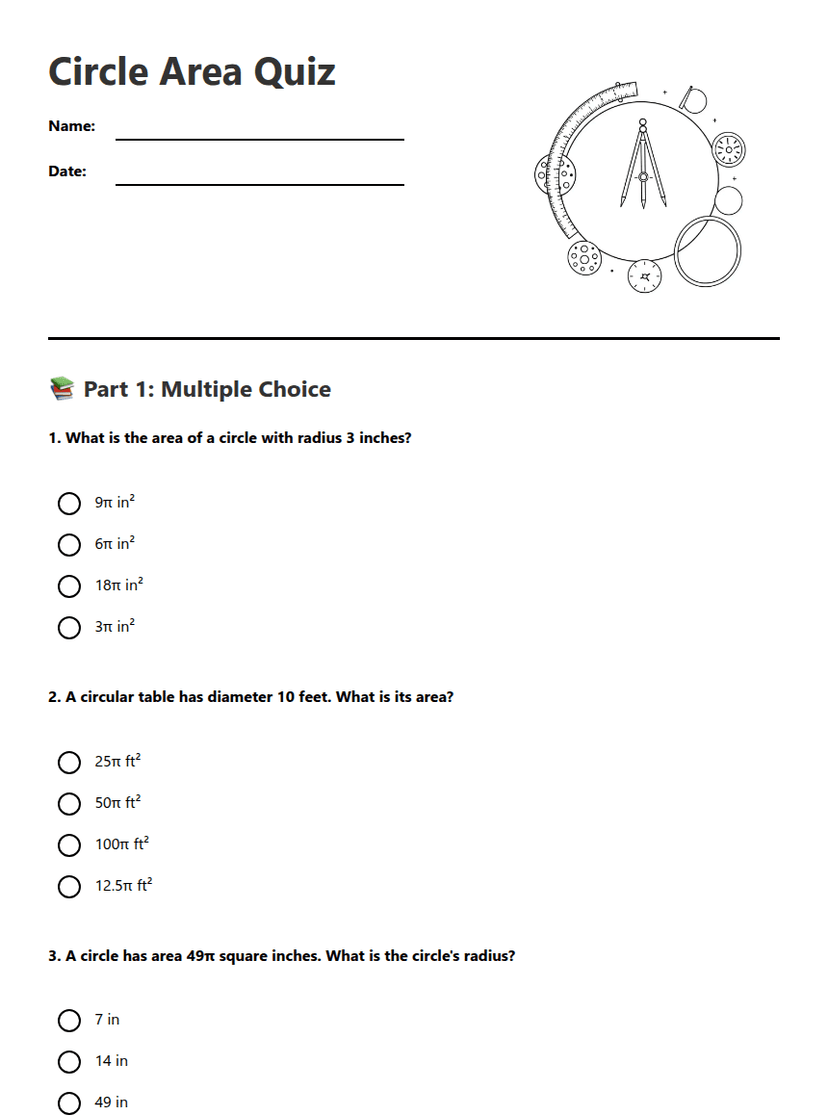 Circle Area Quiz