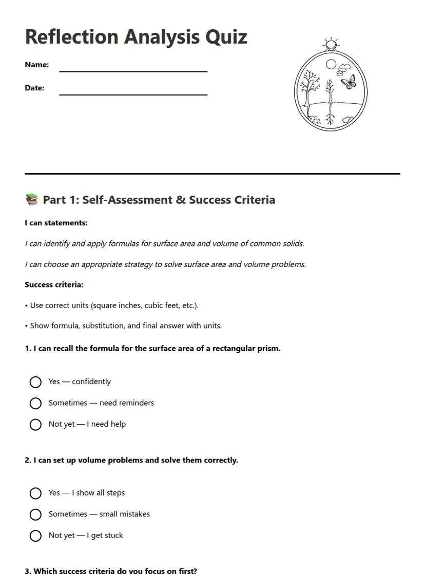 Reflection Analysis Quiz