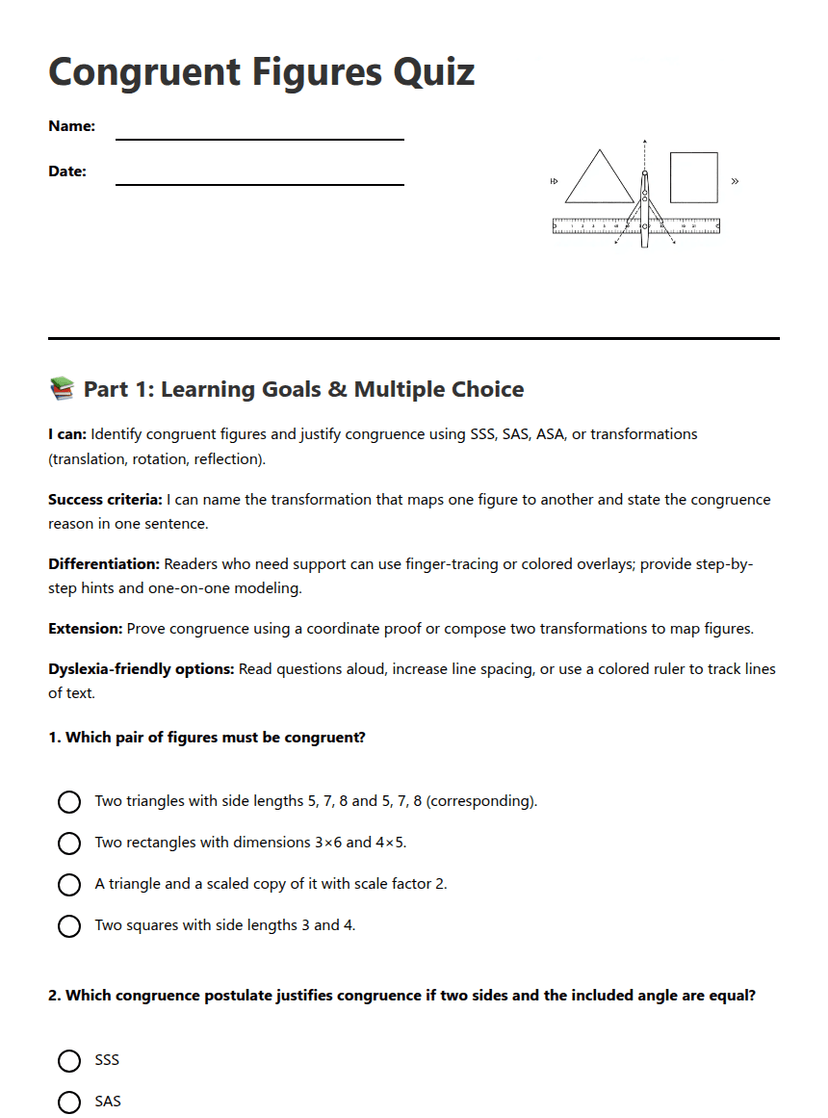 Congruent Figures Quiz