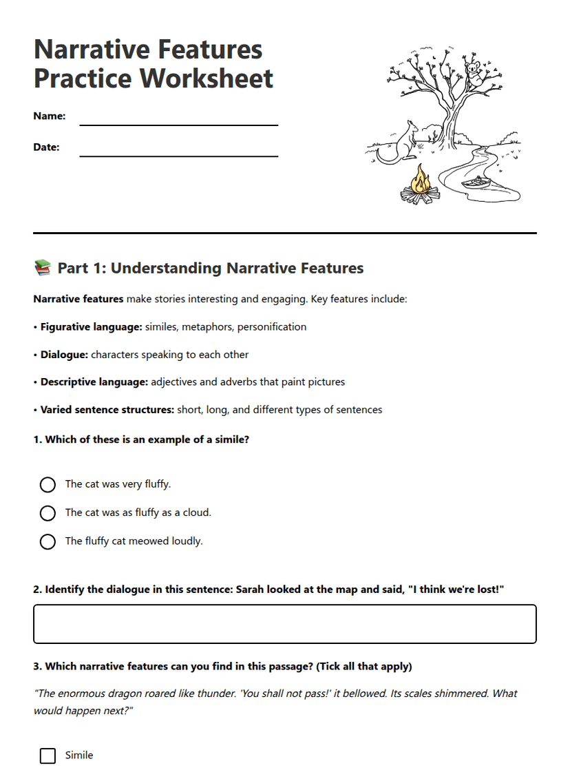 Narrative Features Practice Worksheet