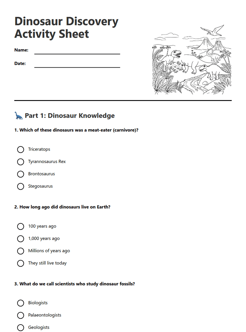 Dinosaur Discovery Activity Sheet
