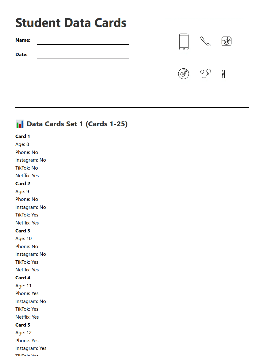 Student Data Cards worksheet preview