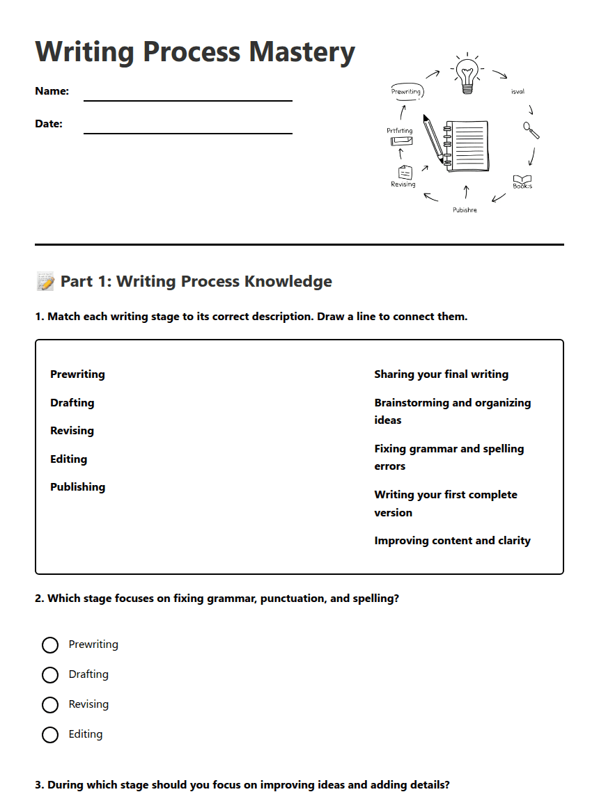 Writing Process Mastery worksheet preview