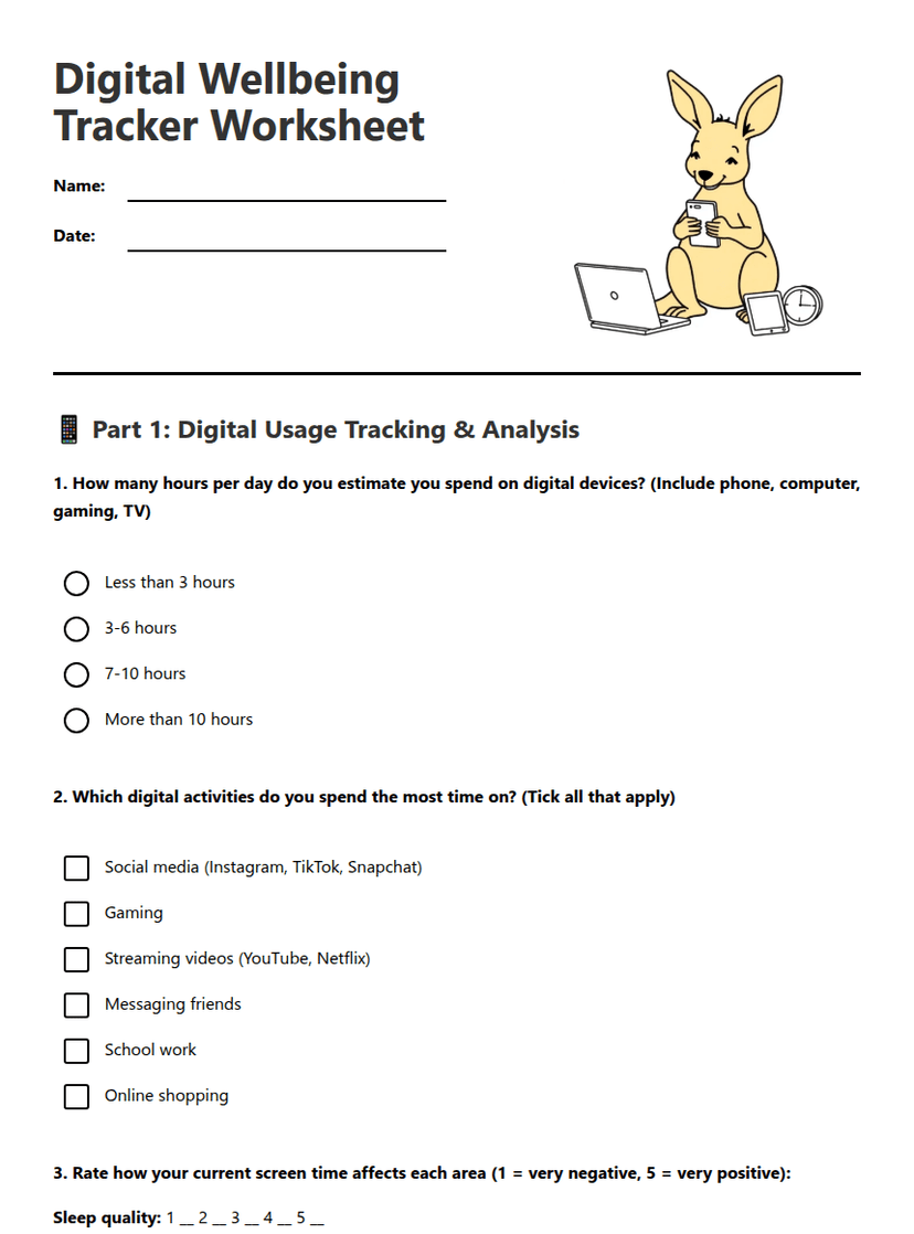 Digital Wellbeing Tracker Worksheet