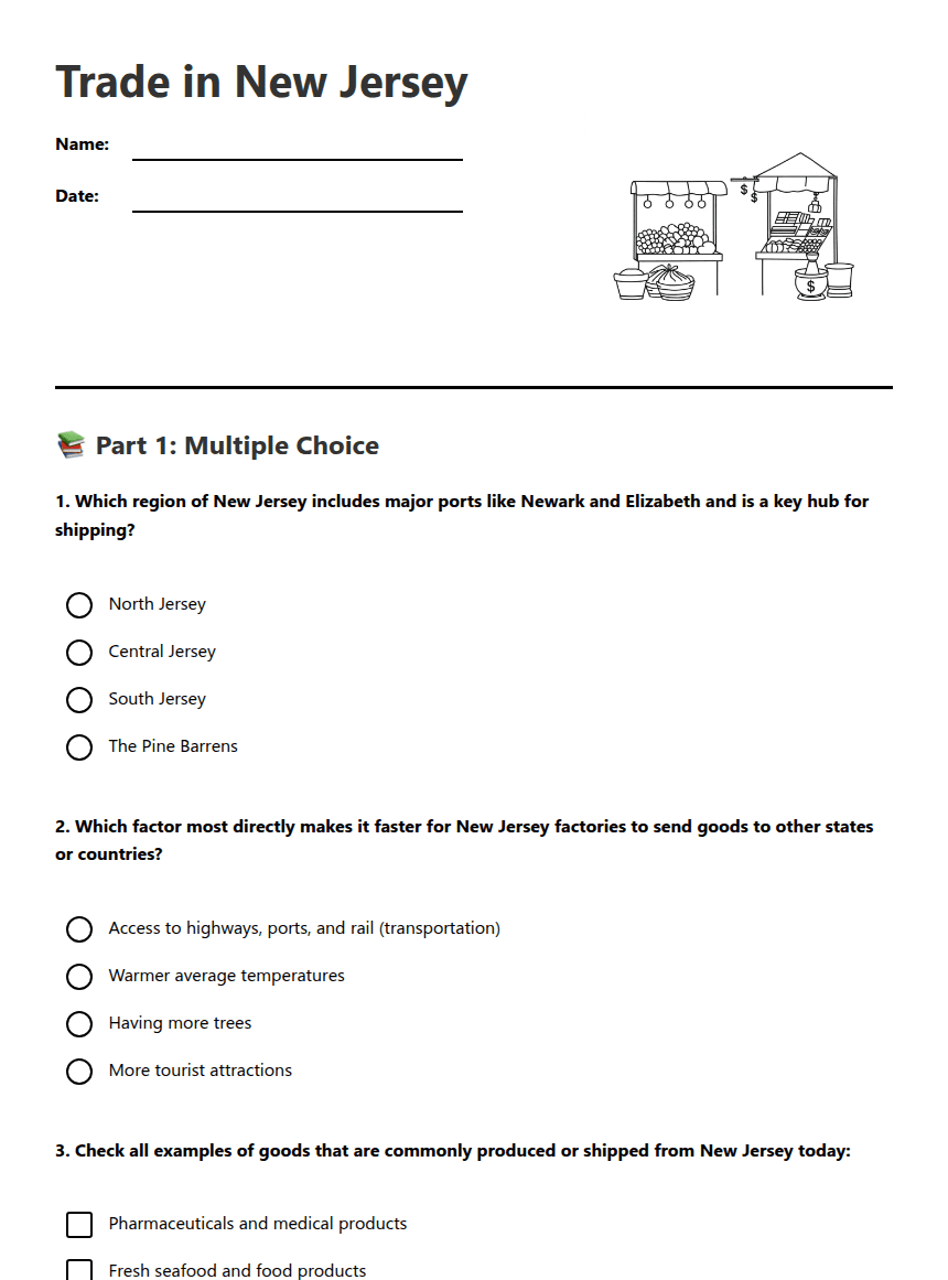 Trade in New Jersey worksheet preview