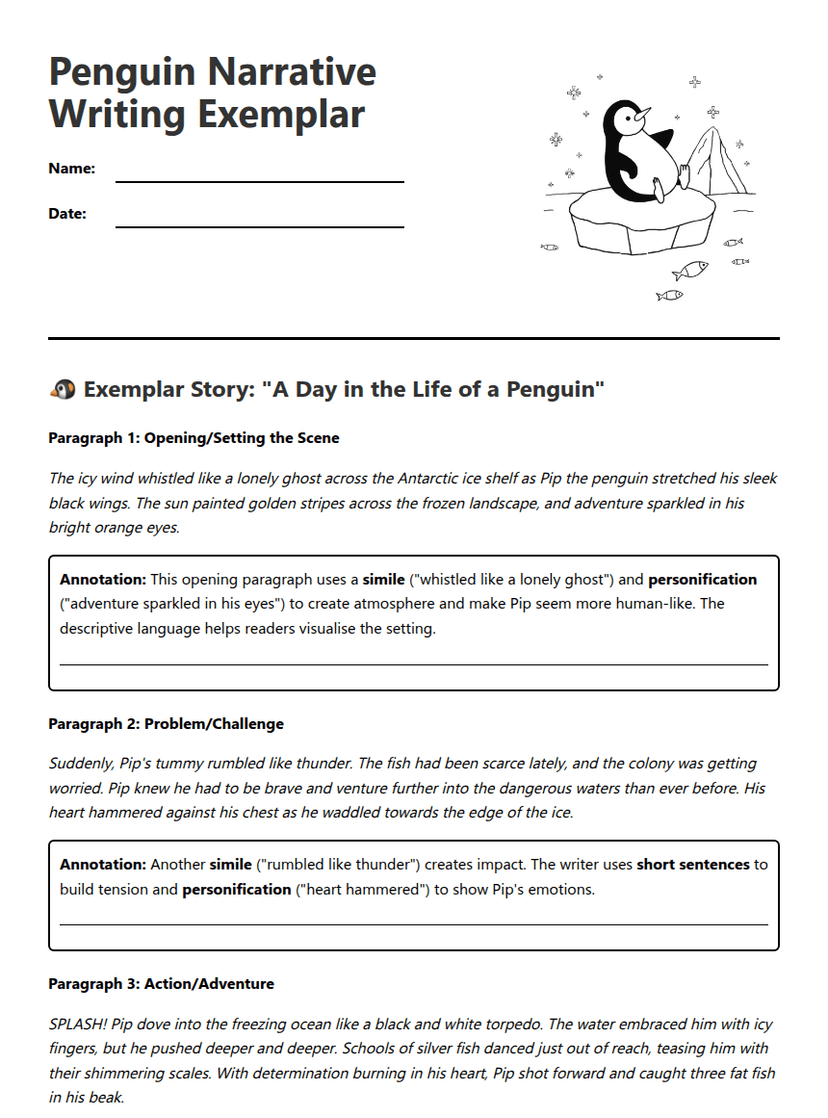 Penguin Narrative Writing Exemplar