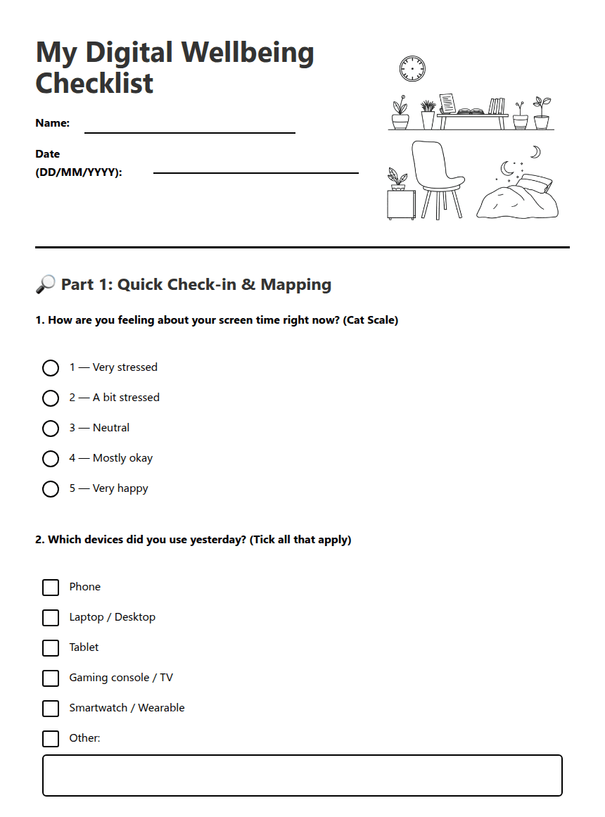My Digital Wellbeing Checklist worksheet preview