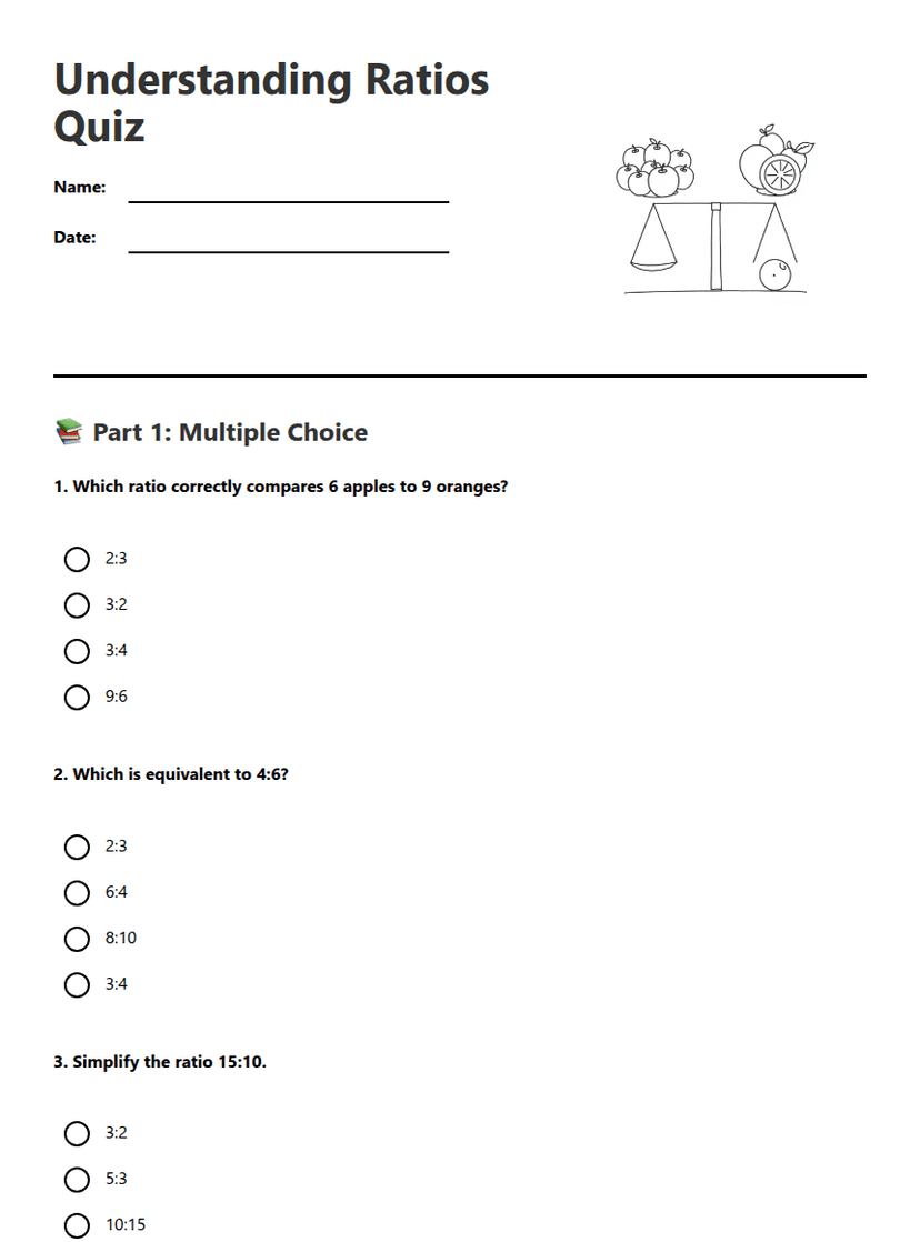 Understanding Ratios Quiz