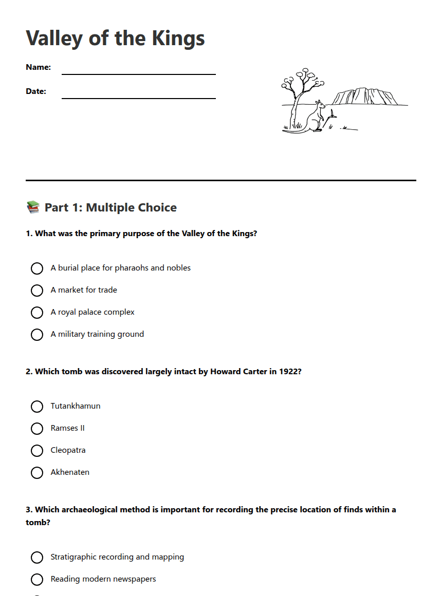 Valley of the Kings worksheet preview