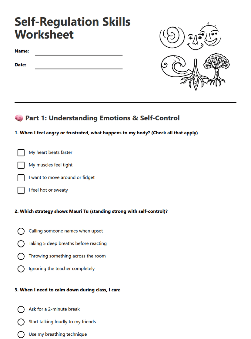Self-Regulation Skills Worksheet