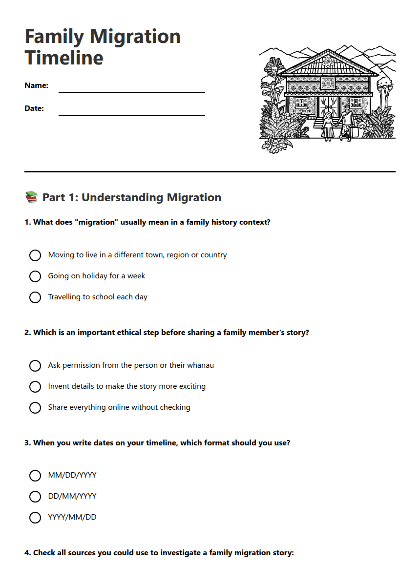 Family Migration Timeline worksheet preview