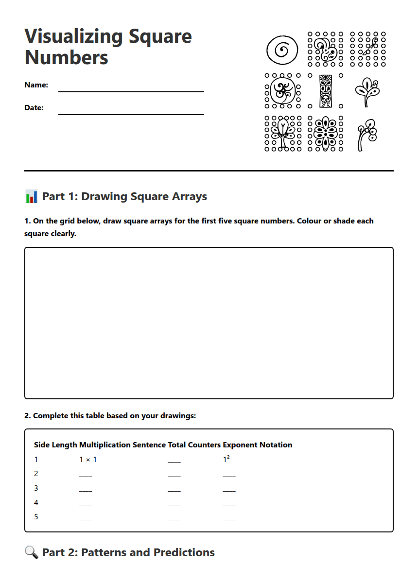 Visualizing Square Numbers worksheet preview