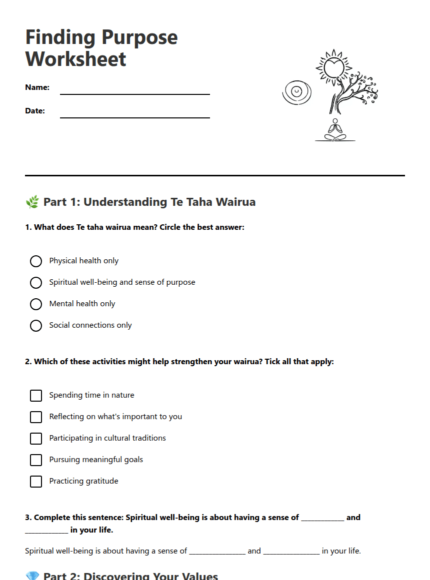 Finding Purpose Worksheet worksheet preview