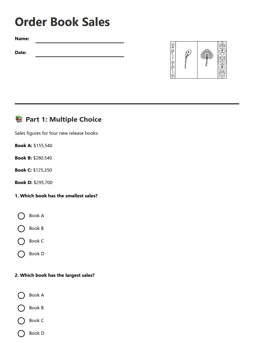 Order Book Sales worksheet preview