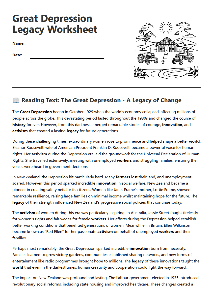 Great Depression Legacy Worksheet worksheet preview