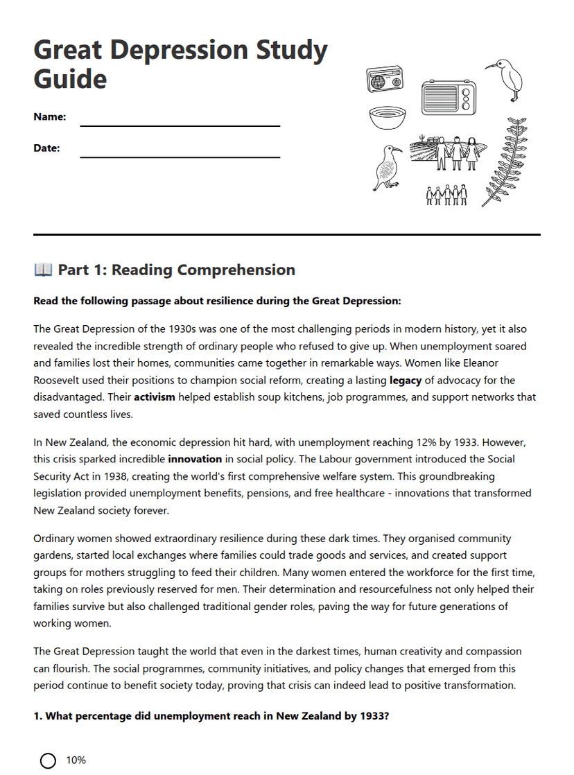 Great Depression Study Guide