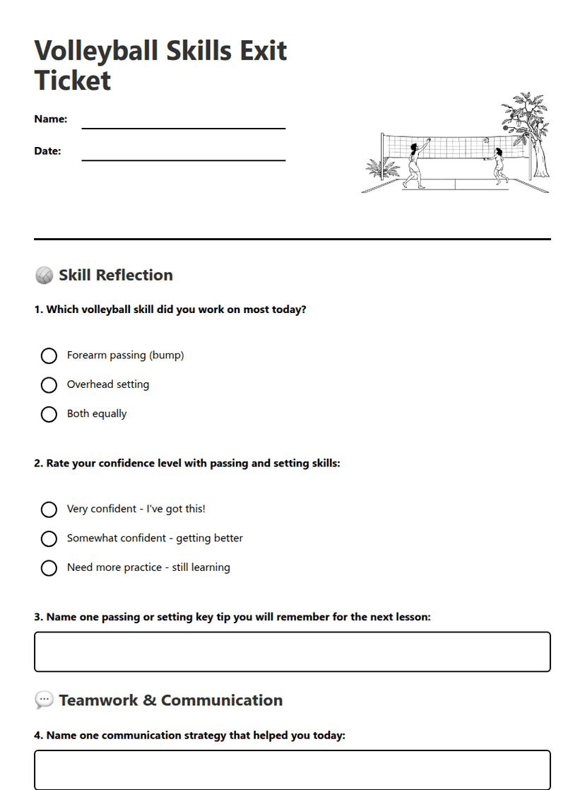 Volleyball Skills Exit Ticket