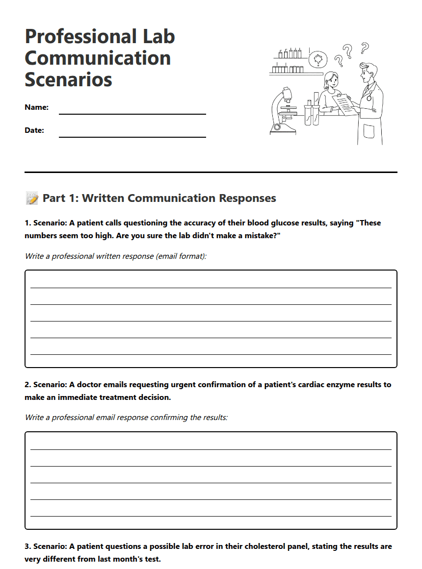 Professional Lab Communication Scenarios worksheet preview