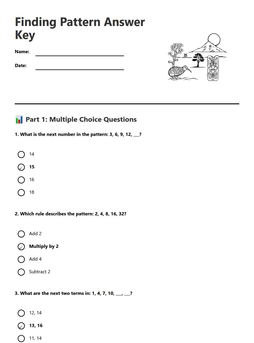 Finding Pattern Answer Key worksheet preview