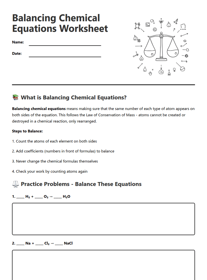 Balancing Chemical Equations Worksheet