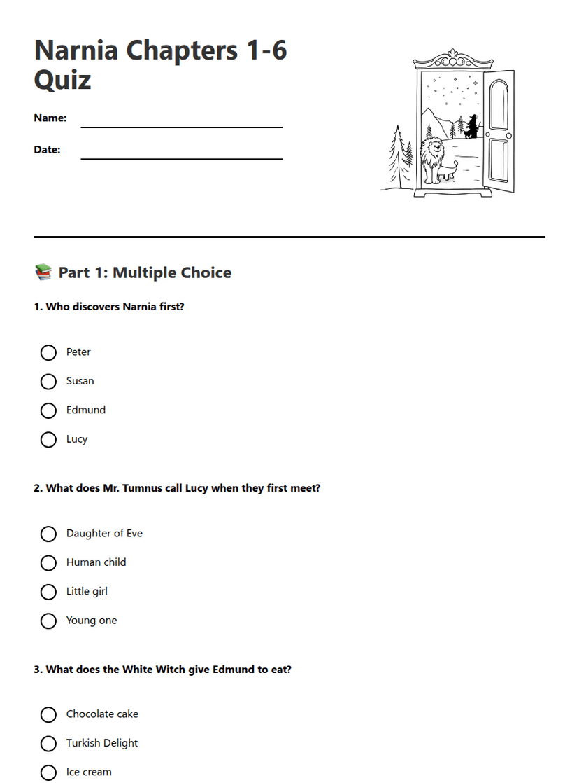 Narnia Chapters 1-6 Quiz