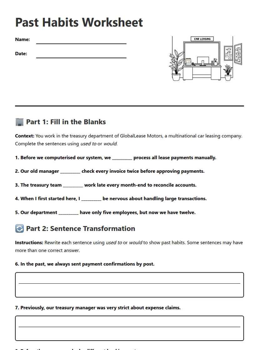 Past Habits Worksheet