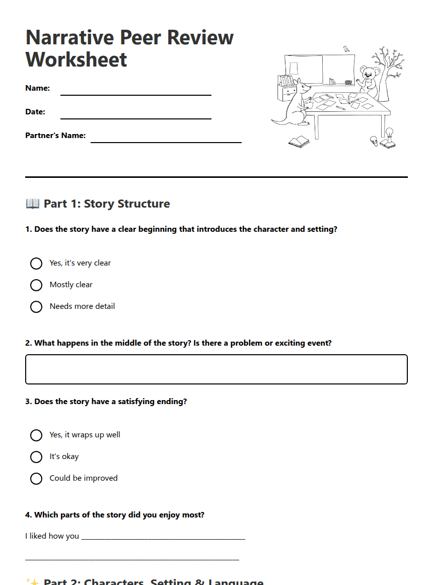 Narrative Peer Review Worksheet worksheet preview
